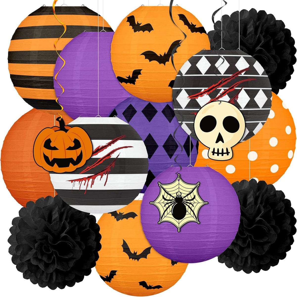 16Pcs Halloween Party Decorations Paper Lanterns Set