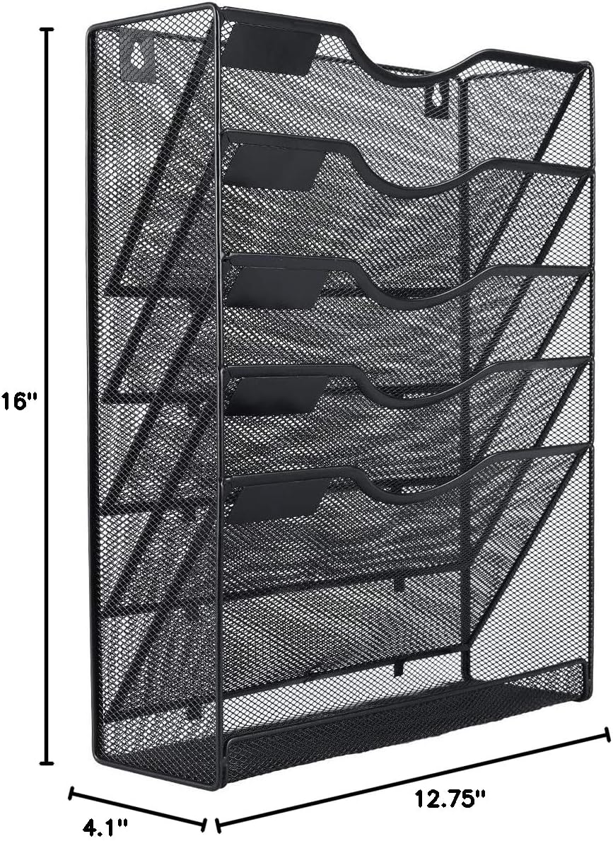 EasyPAG 5 Tier Wall File Holder Mesh Hanging Folder Organizer with Classify Label, Versatile Desk File Holder, Vertical