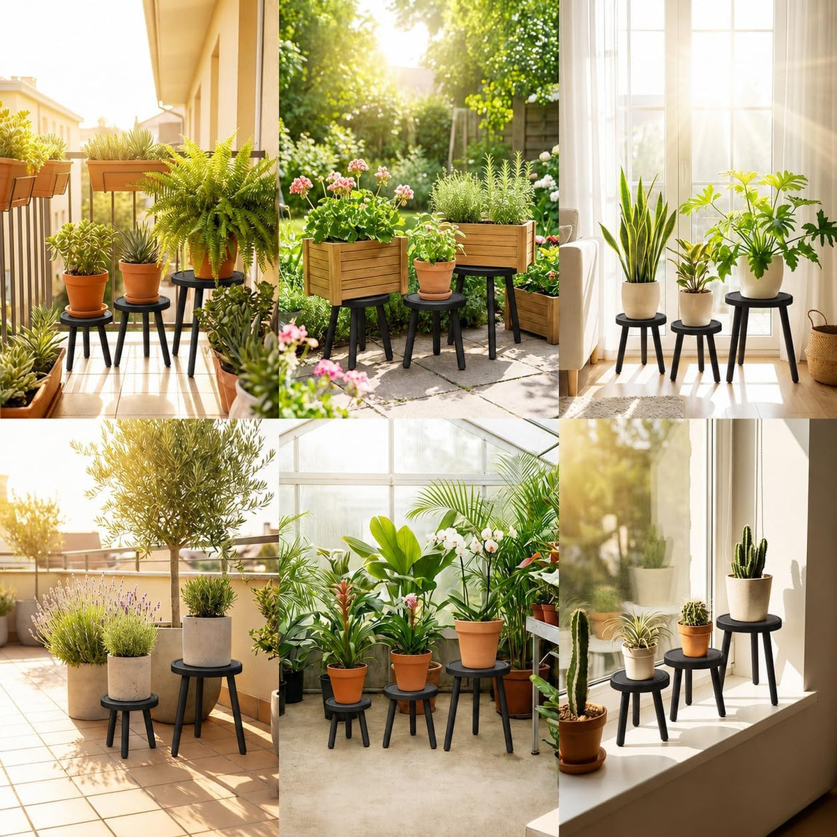 Amdermi 3-Pack4-pack Wood Plant Stands Indoor, Single Plant Stand for 6-12 Inch Pots, Mid-Century Modern Plant Stool