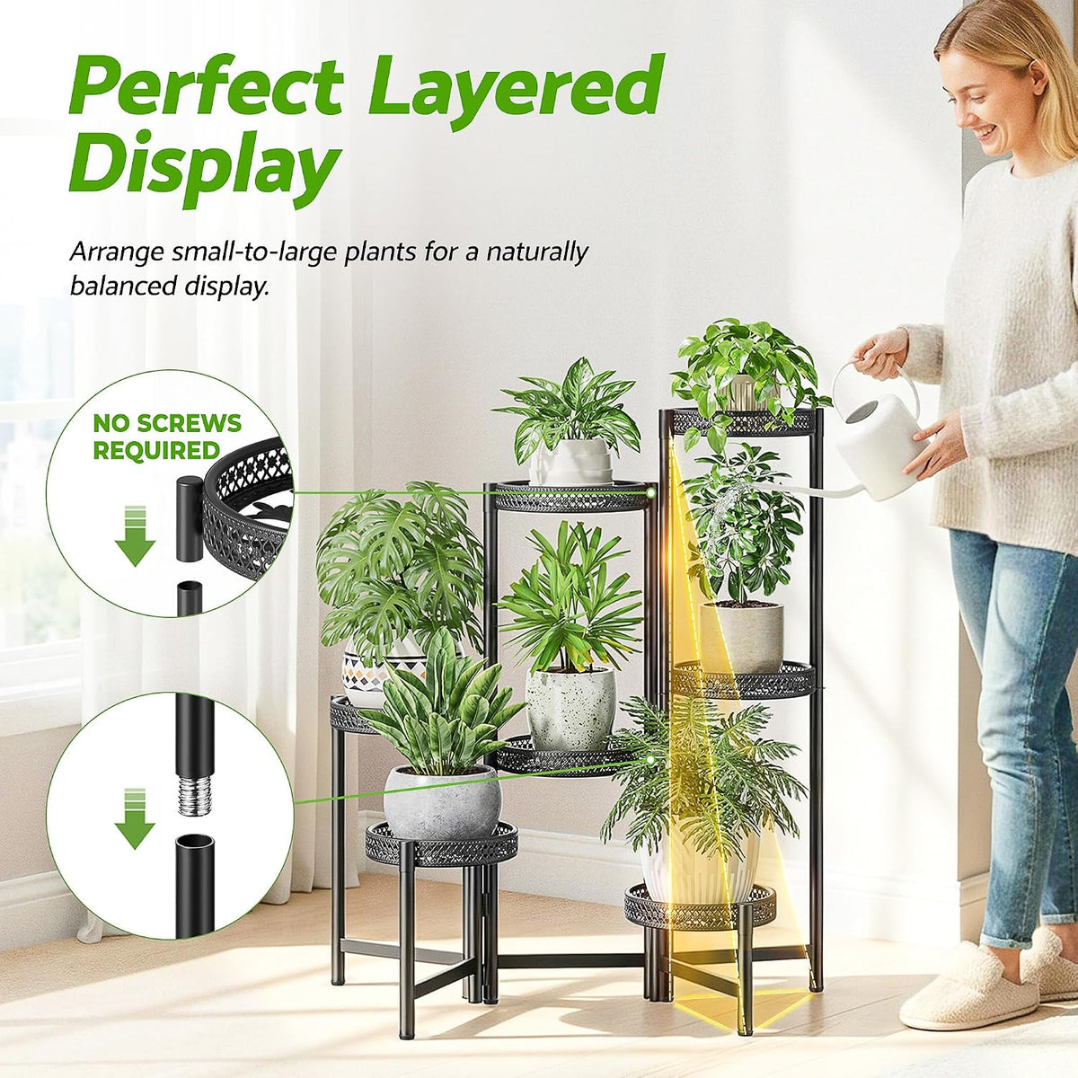 7 Tier Large Metal Plant Stand Indoor Outdoor with 7.9 Inch Wide Tray, Tiered Corner Plant Stand, Flower Display Holder