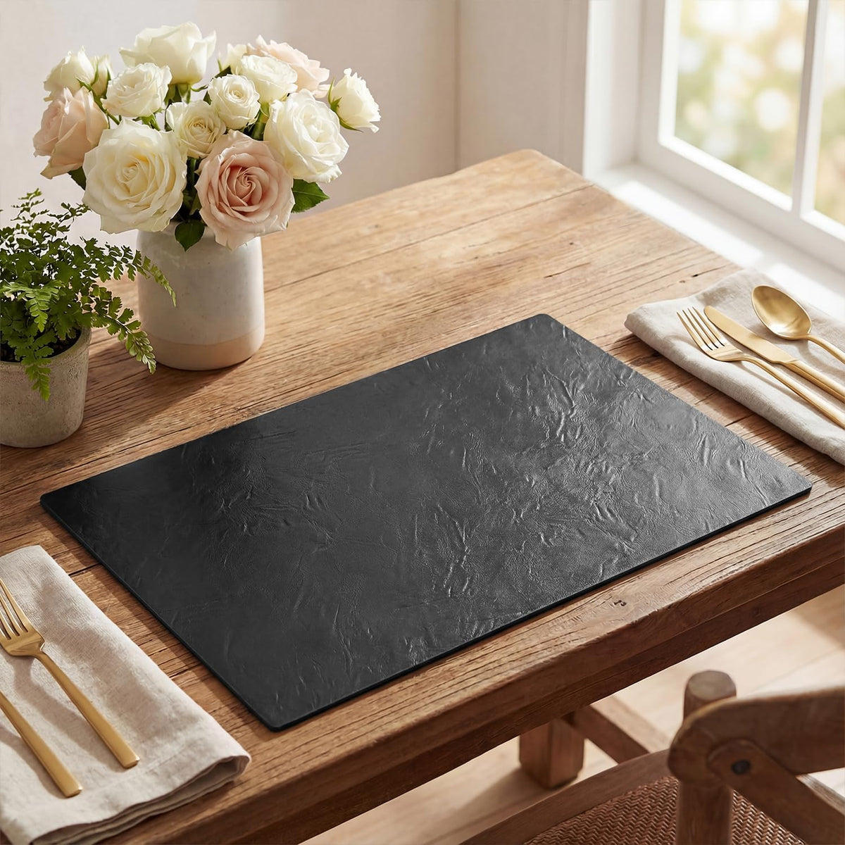 Artoid Mode Black Faux Leather Placemats Set of 8, 12x18 Inch Waterproof Wipeable Heat Resistant Vinyl Halloween Place