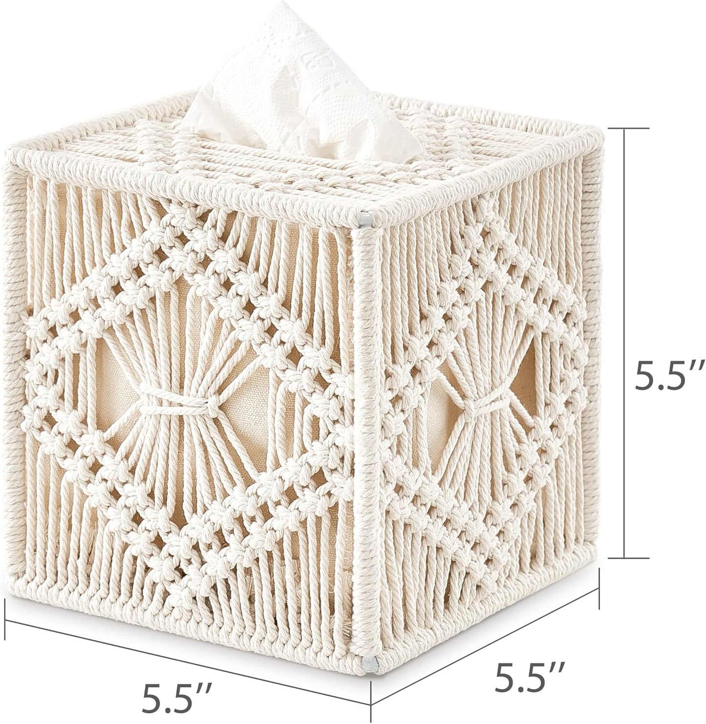 Tissue Box Cover Macrame Square Open-Bottom Tissue Box Holder Boho Decor Tissue Organizer / Ivory