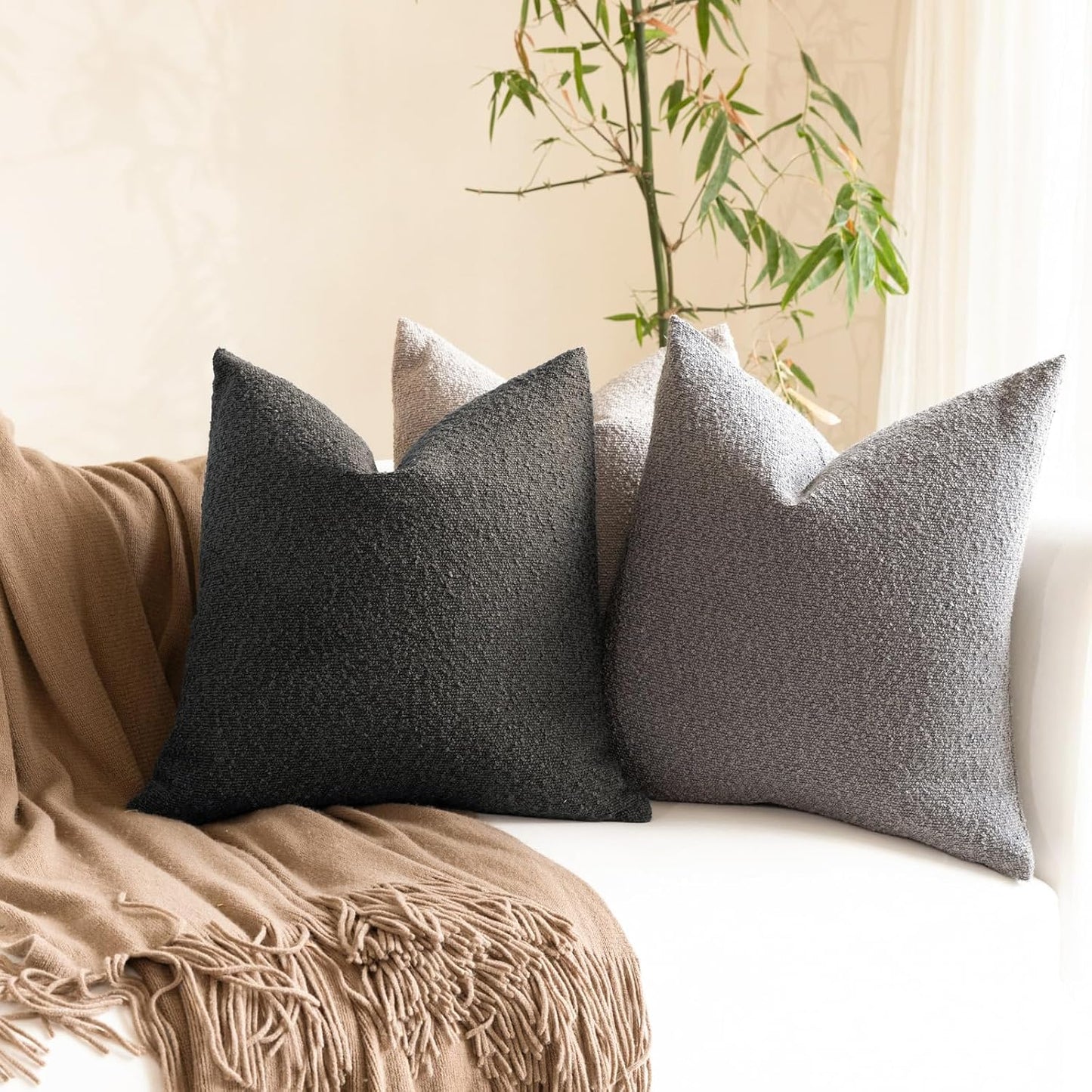 Boucle Throw Pillow Covers / Dark Coffee / 22 x 22 / Set of 2