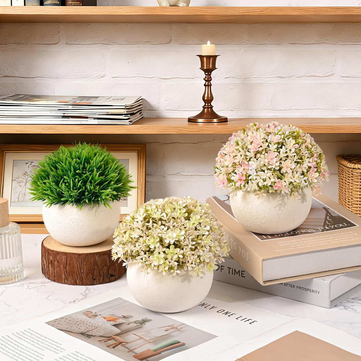 Fake Plants- Mini Artificial Pulp Pot Decor / Set of 3