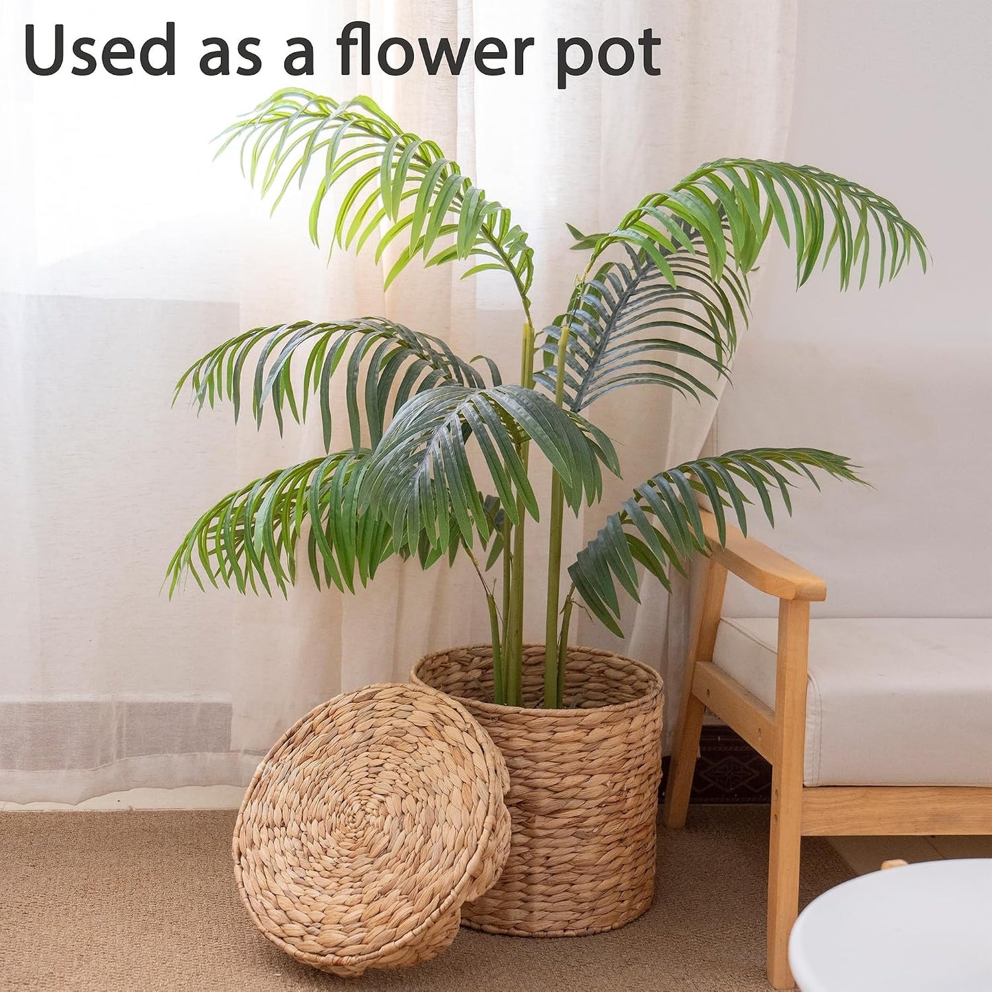 Water Hyacinth Woven scalloped basket / Small / Natural
