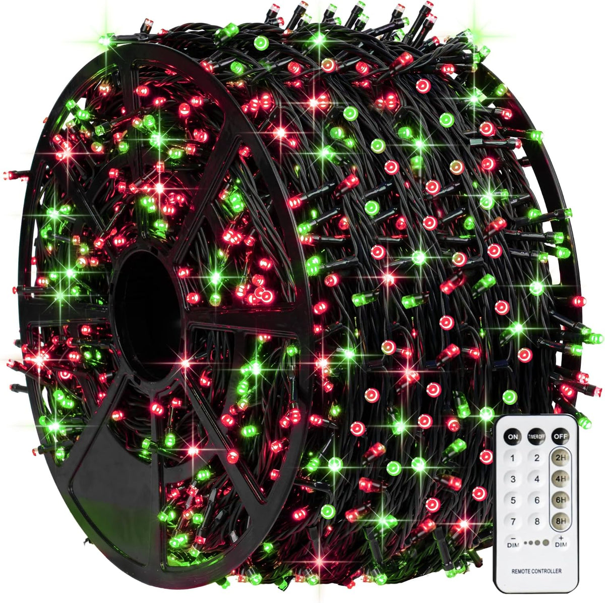 TW SHINE Red and Green Christmas Lights, 1000 LED 328FT Christmas Tree Lights Plug in with 8 Modes, Remote Waterproof Xmas String Lights Outdoor Indoor Decorations for House Yard Decor, HB-500CO