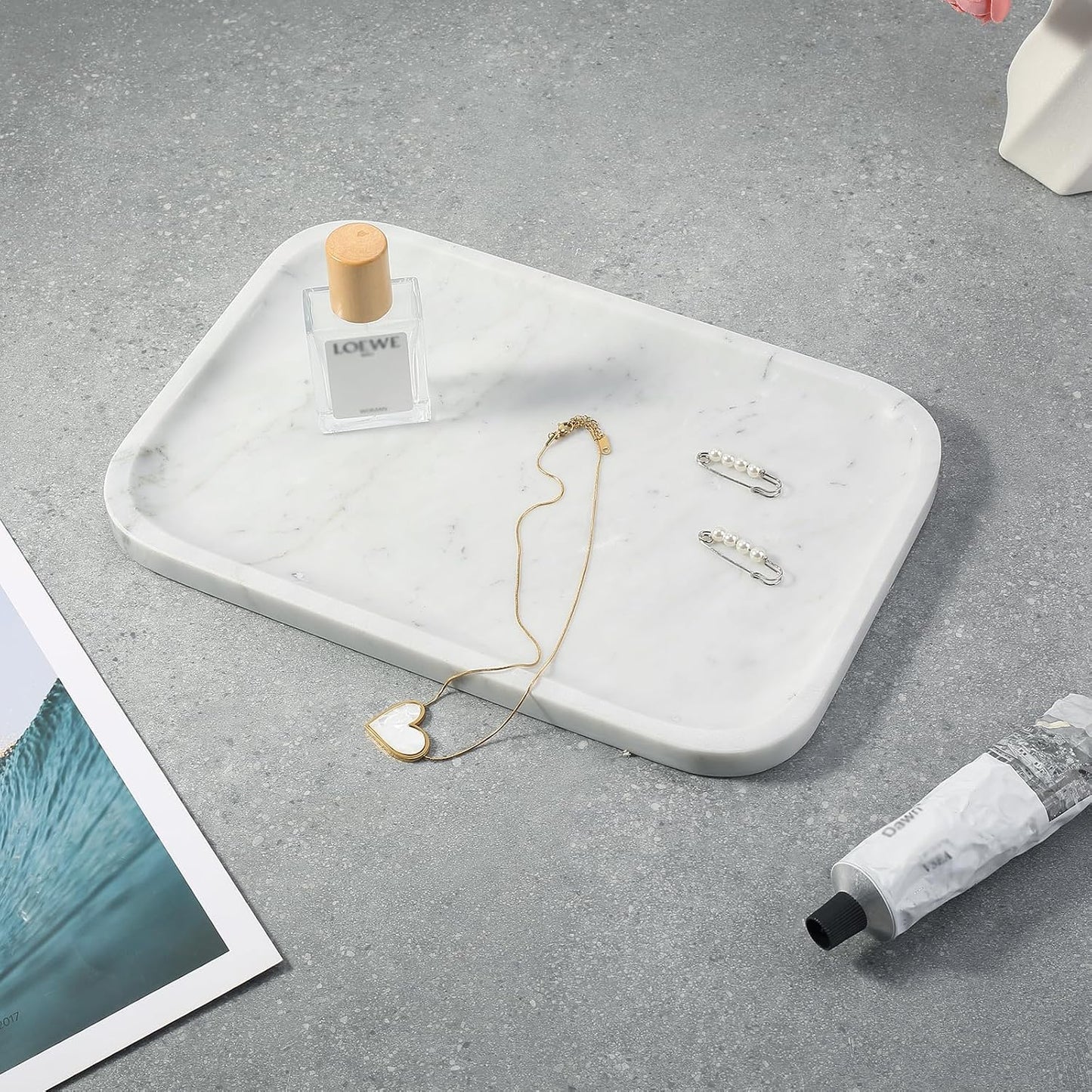 Marble Tray / Marble Vanity Tray for Countertop Bathroom Kitchen Dresser / Bianco Carrara / 12 x 8
