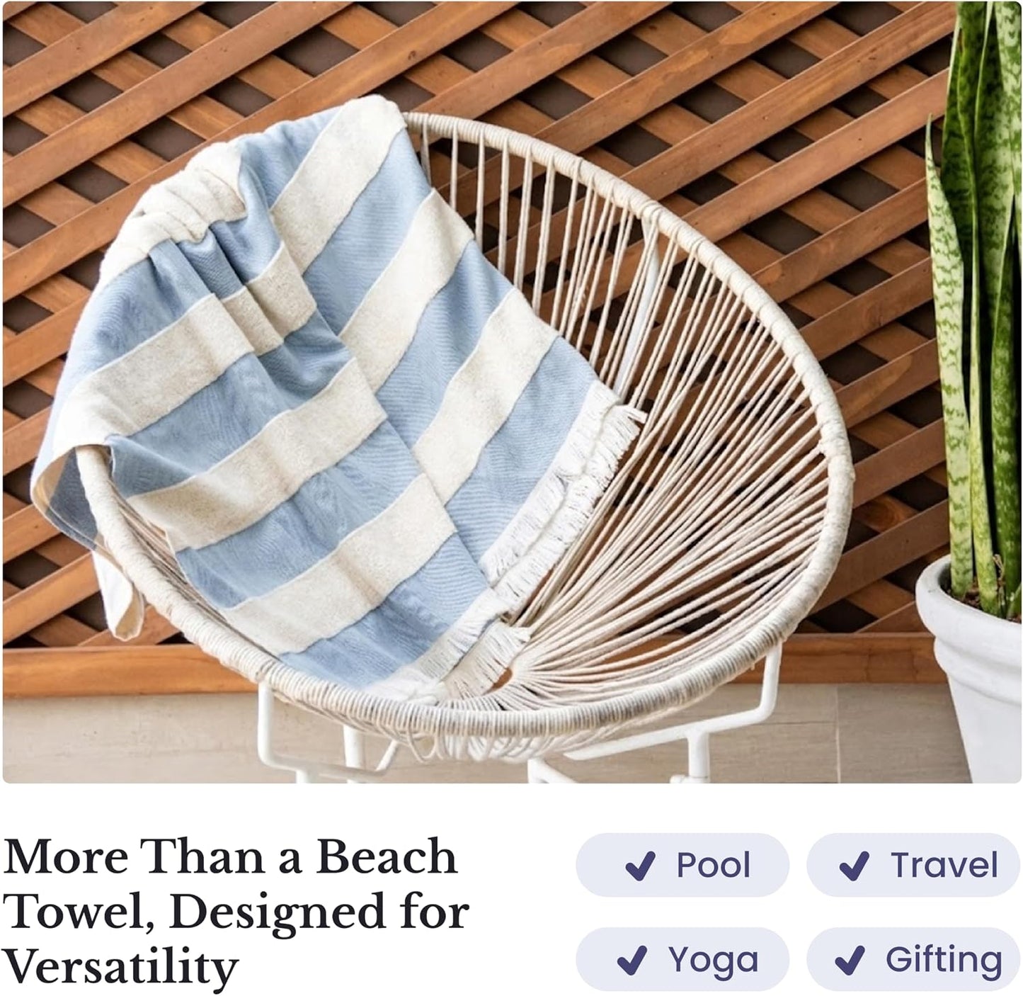 Turkish Beach Towel, 100% Organic Cotton, XL, Portable, Sky Blue, 4-Pack | Oeko-Tex Certified, No Harsh Chemicals
