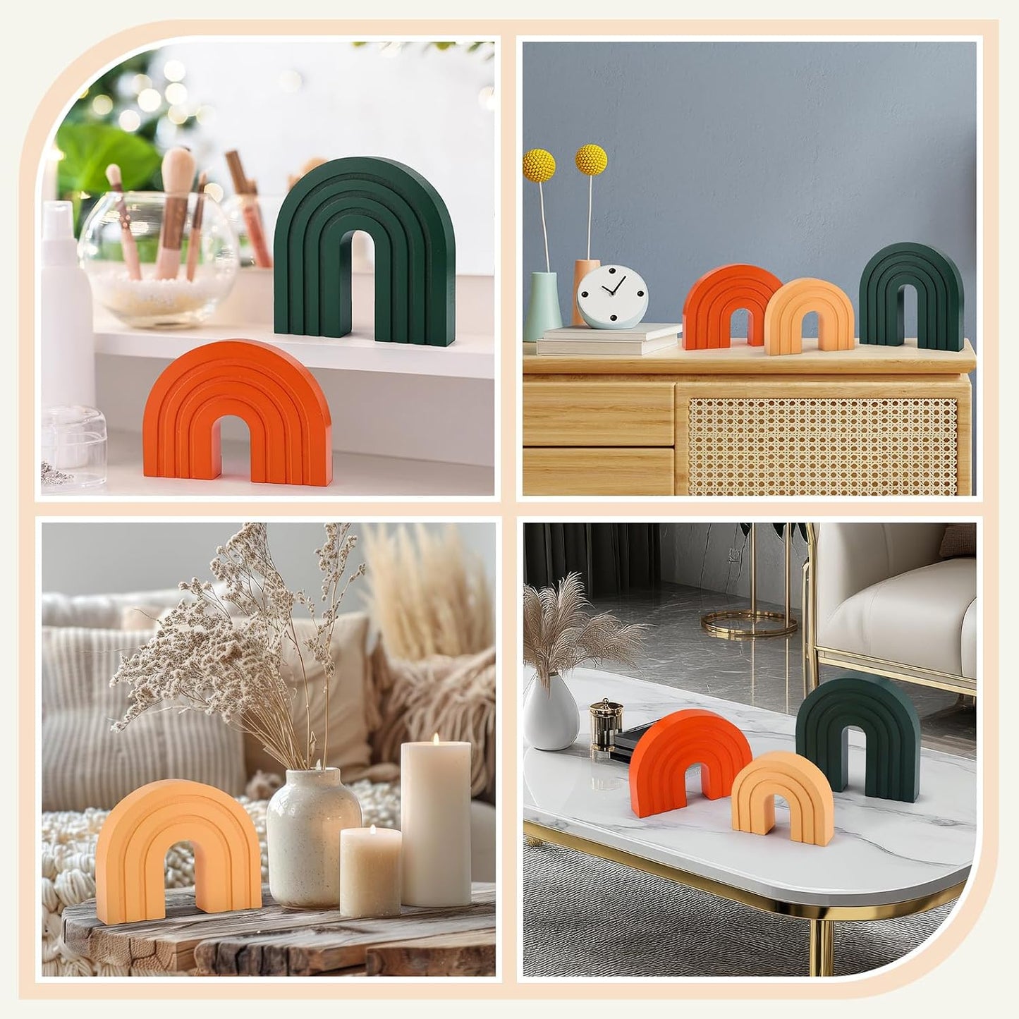 Boho Shelf Decoration Wooden Arch Decor Wood Rainbow Arch Mantel Book Ends / Set of 3