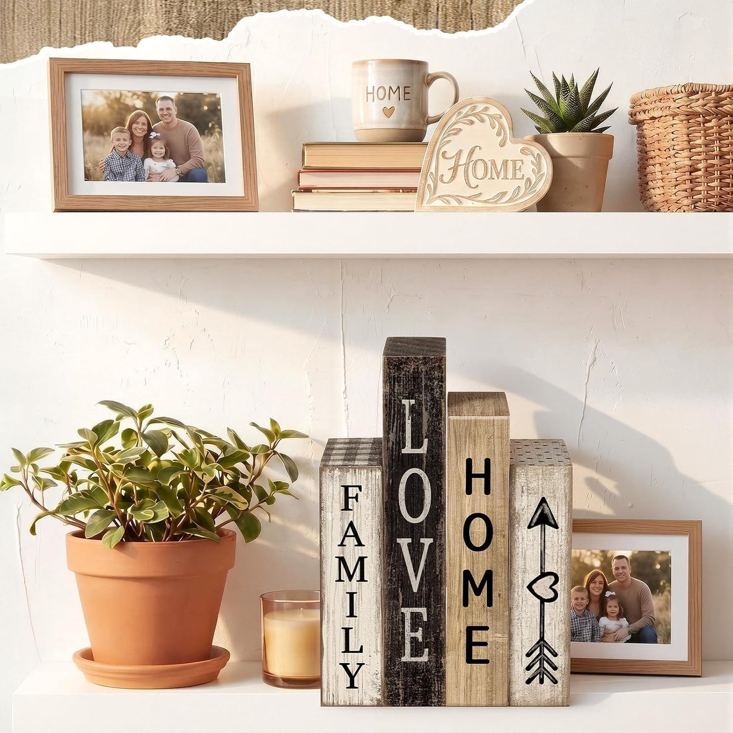 Farmhouse Table Decor Wooden Stacked Books Family Sweet Home Tiered / Family Love Home / Set of 4