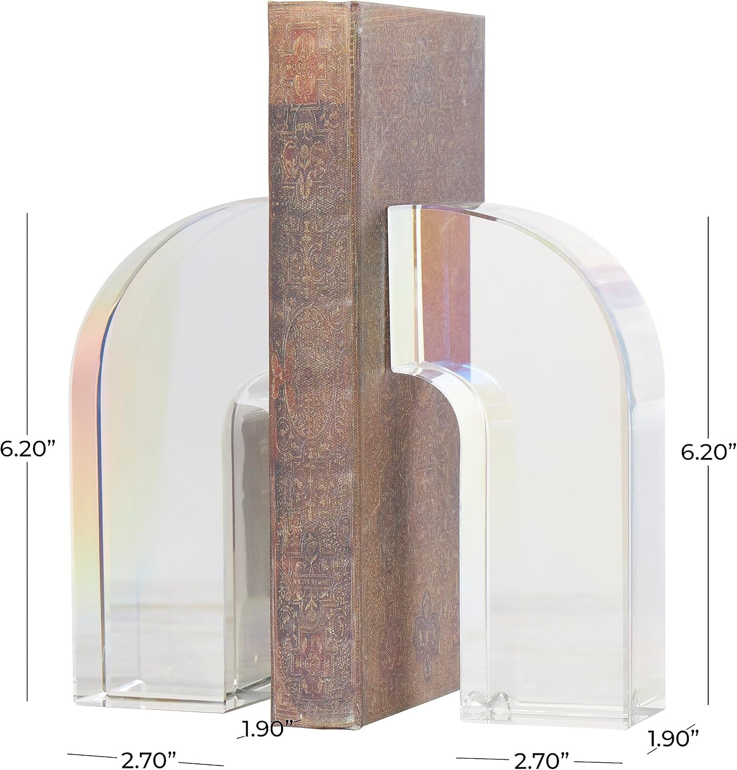 Crystal Geometric Decorative Bookends Arched Non Skid Bookends / Clear / 3"w, 6"H / Set of 2