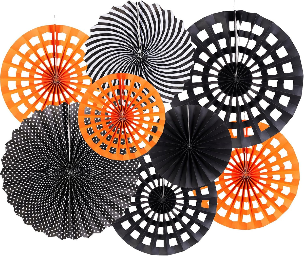Halloween Party Decorations, Black and Orange Party Decorations, Halloween Spider Web Hanging Paper Fans Party Decorations for Basketball Birthday Graduation Gothic Office Halloween Party Decorations