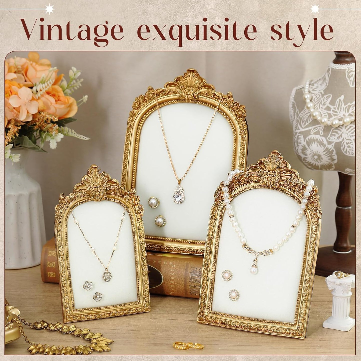 Jewelry Display Stands Vintage Jewelry Holder Baroque Necklace Organizer Earring / Gold / Set of 3