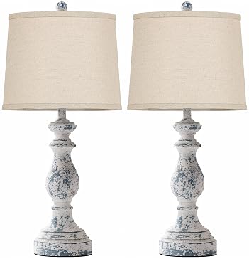 PARTPHONER Traditional Table Lamp Set of 2, Rustic Farmhouse Table Lamps for Living Room Bedroom, 27" Bedside Desk