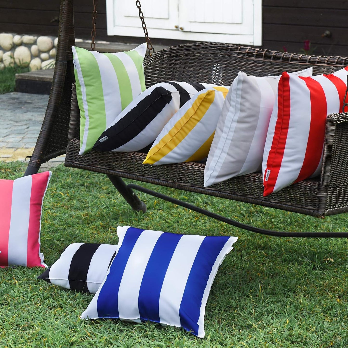Western Home Decorative Outdoor Solid Waterproof Striped Throw Pillow / Pink / 18 x 18 / Set of 2
