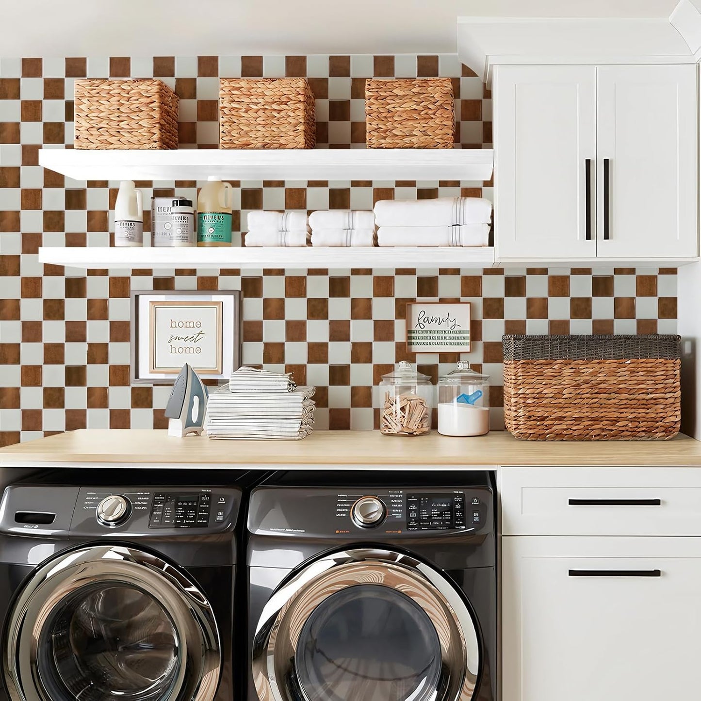 3D Adhesive Peel and Stick Tile Backsplash / White,orange / 9 x 9