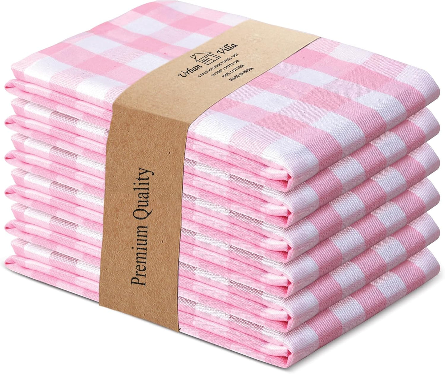 Urban Villa Kitchen Towels Cotton Dish Towels 20”x30” (Set of 6) Pink Wht