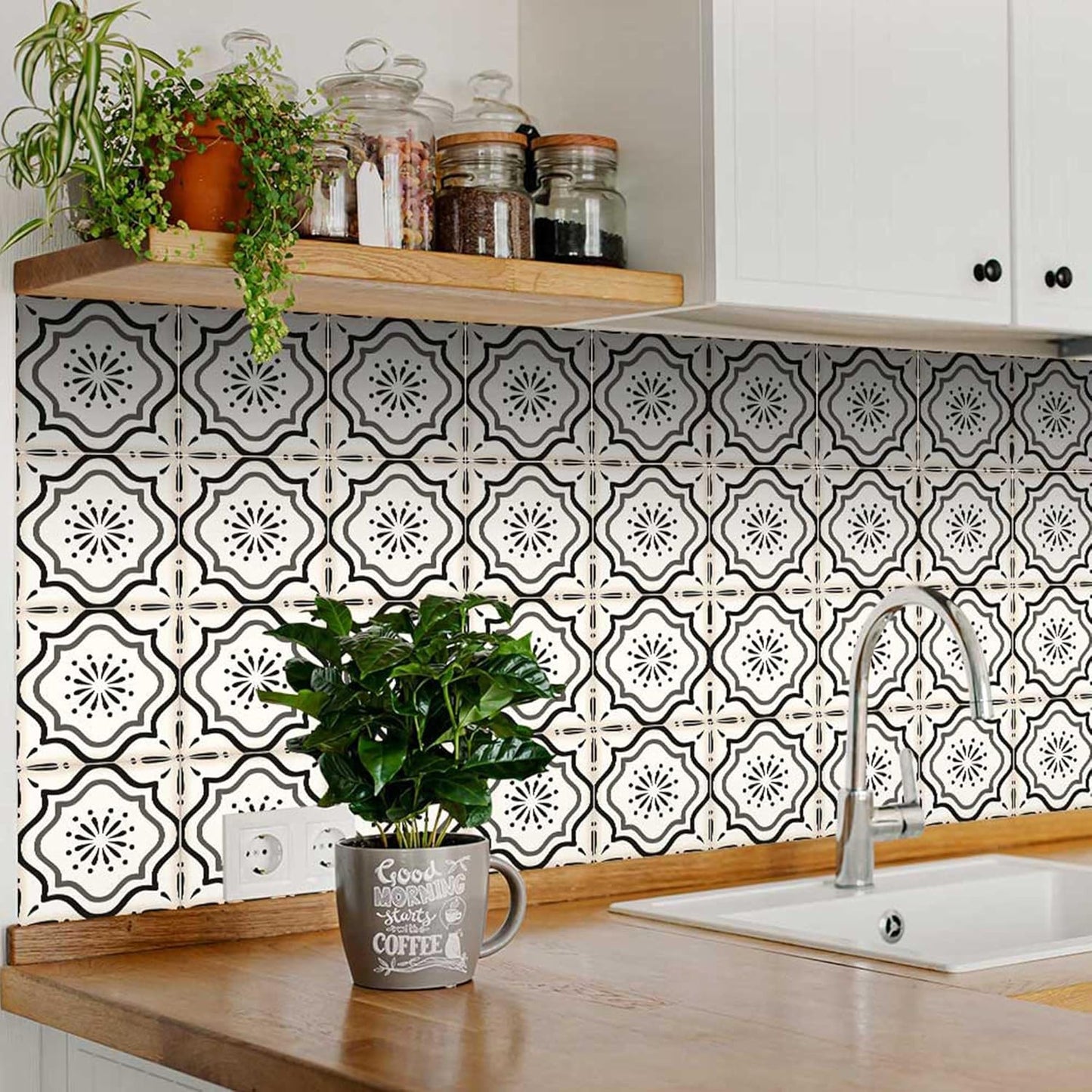 & White Collection Peel and Stick Tile Stickers 24 PC Set backsplash Tile Decals Bathroom & / Black