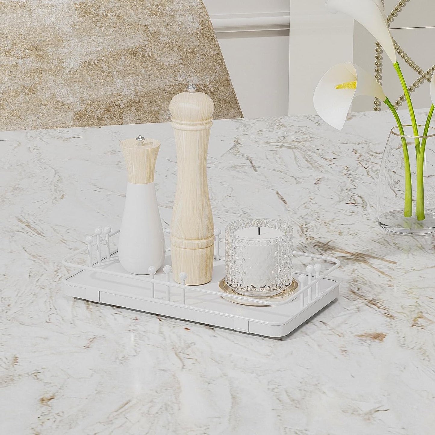 Kitchen Tray for Soap Dispenser Spice Salt / 7.9 x 4.4 x 1.6 / White + White