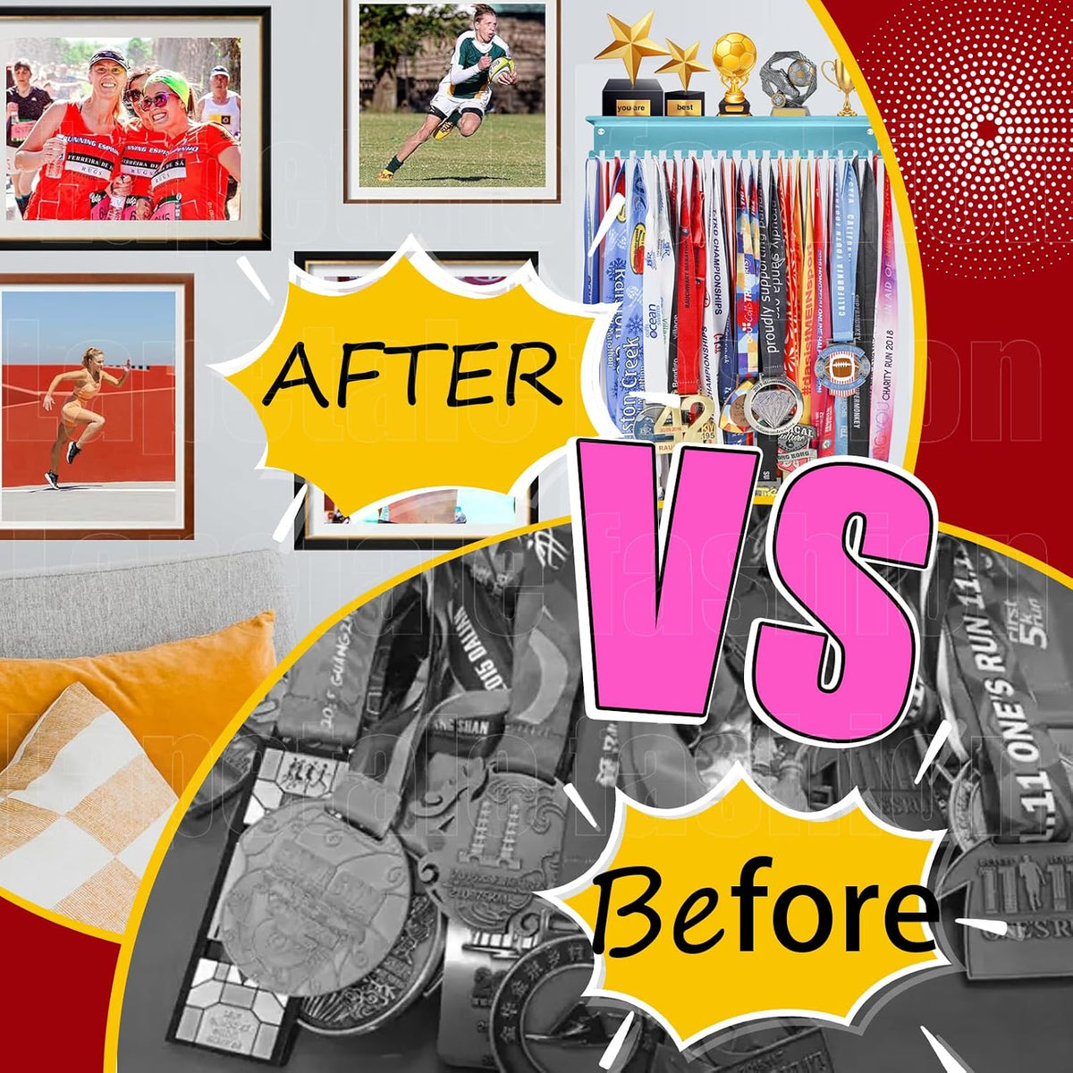Non-Slip Trophy Shelf,Trophy and Medal Display Shelf, Medal Hanger Display For Wall with 16inchL,Shelves For Trophies