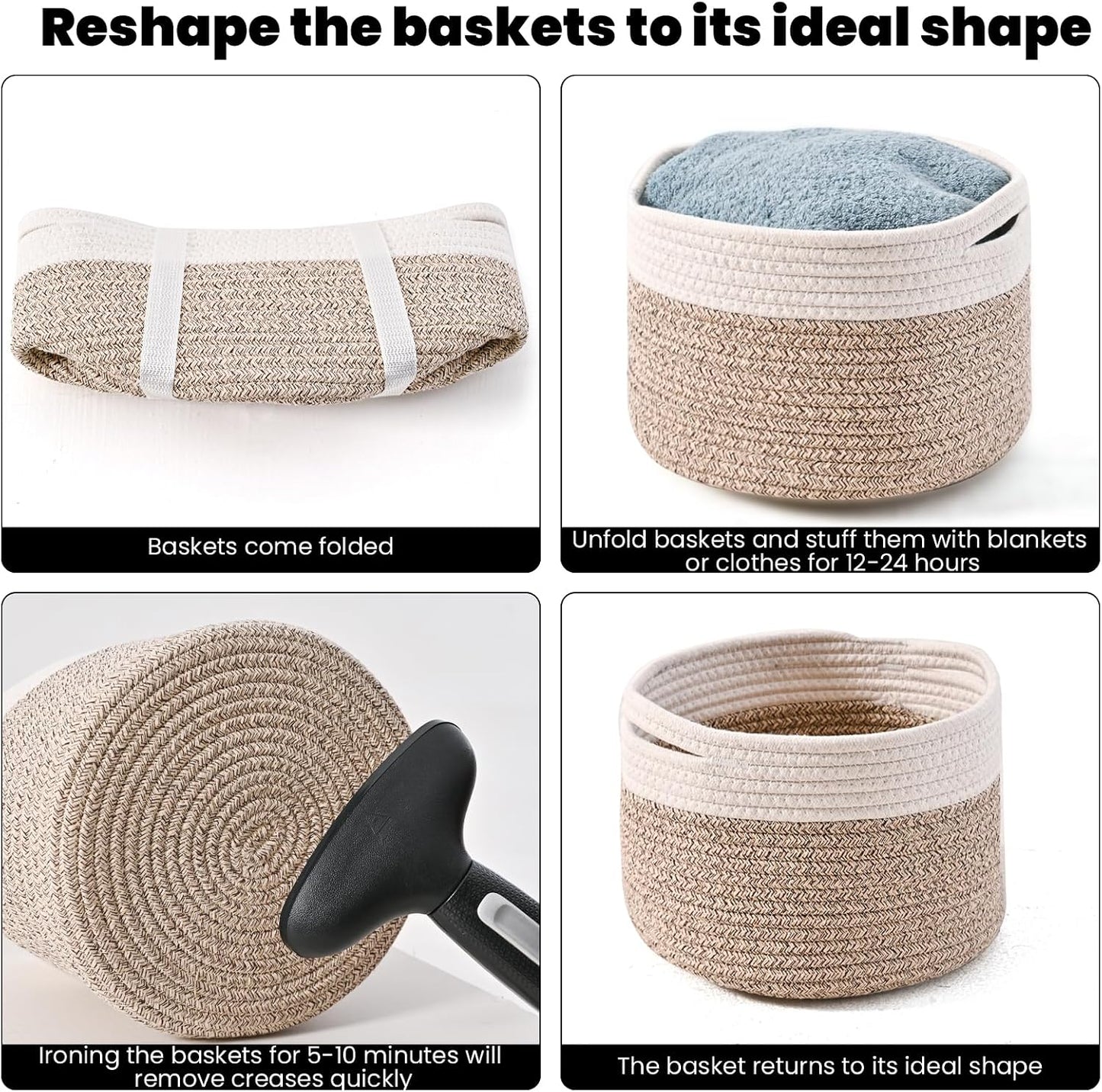 Small Woven Basket for Storage / 9.7 x 9.7 x 7 / Off White & Brown