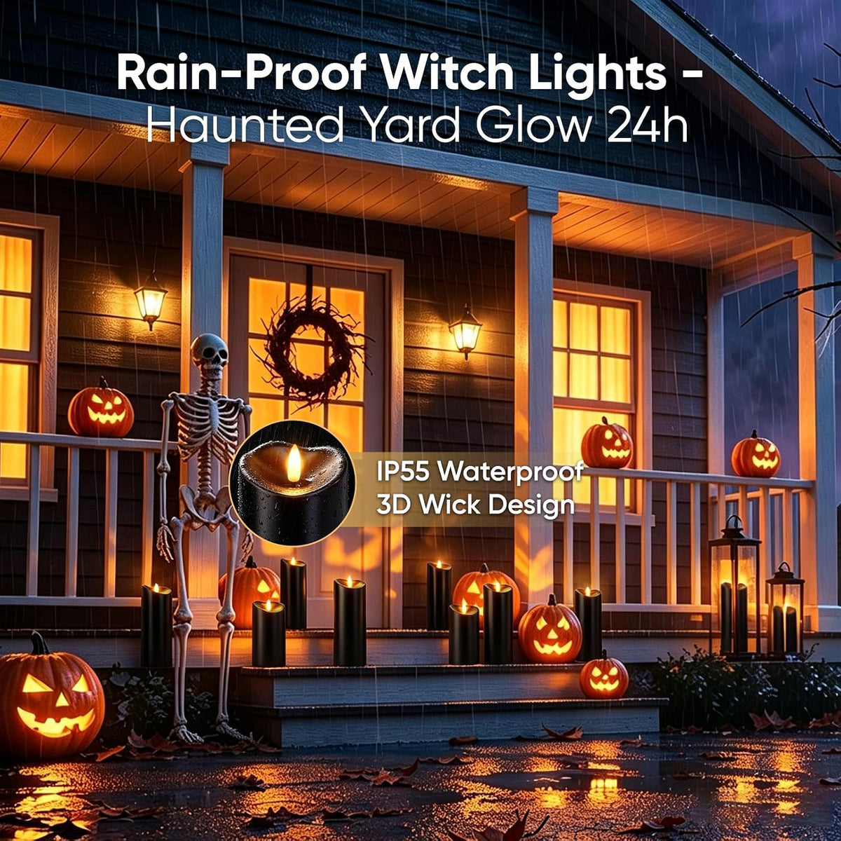 Raycare Black 8"x3" Outdoor Waterproof Flameless Candles with Remote Timer | Battery Operated Fake Pillar Candle