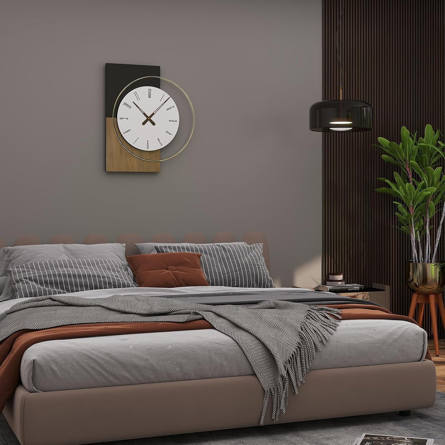 19x16 Inch Modern Silent Wall Clock Battery Operated | Non-Ticking Quiet Design Wooden Farmhouse Decorative Clocks for