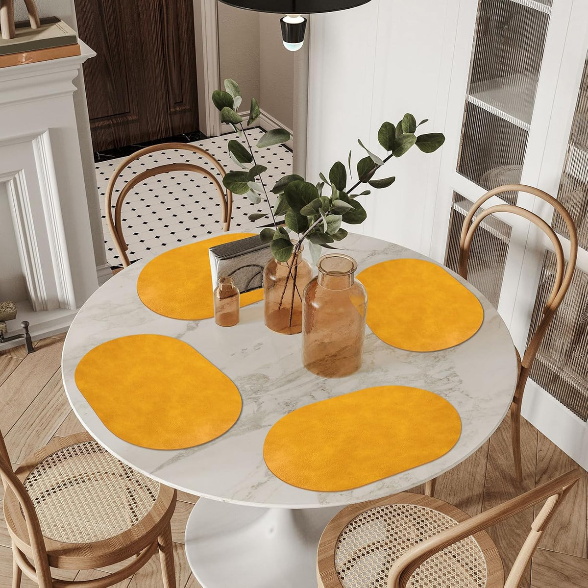ADRIMER Placemats, Heat Resistant Oval Placemats Set of 12 Washable 12 x 17 Inch, Waterproof Table Mats, Wipeable Pu