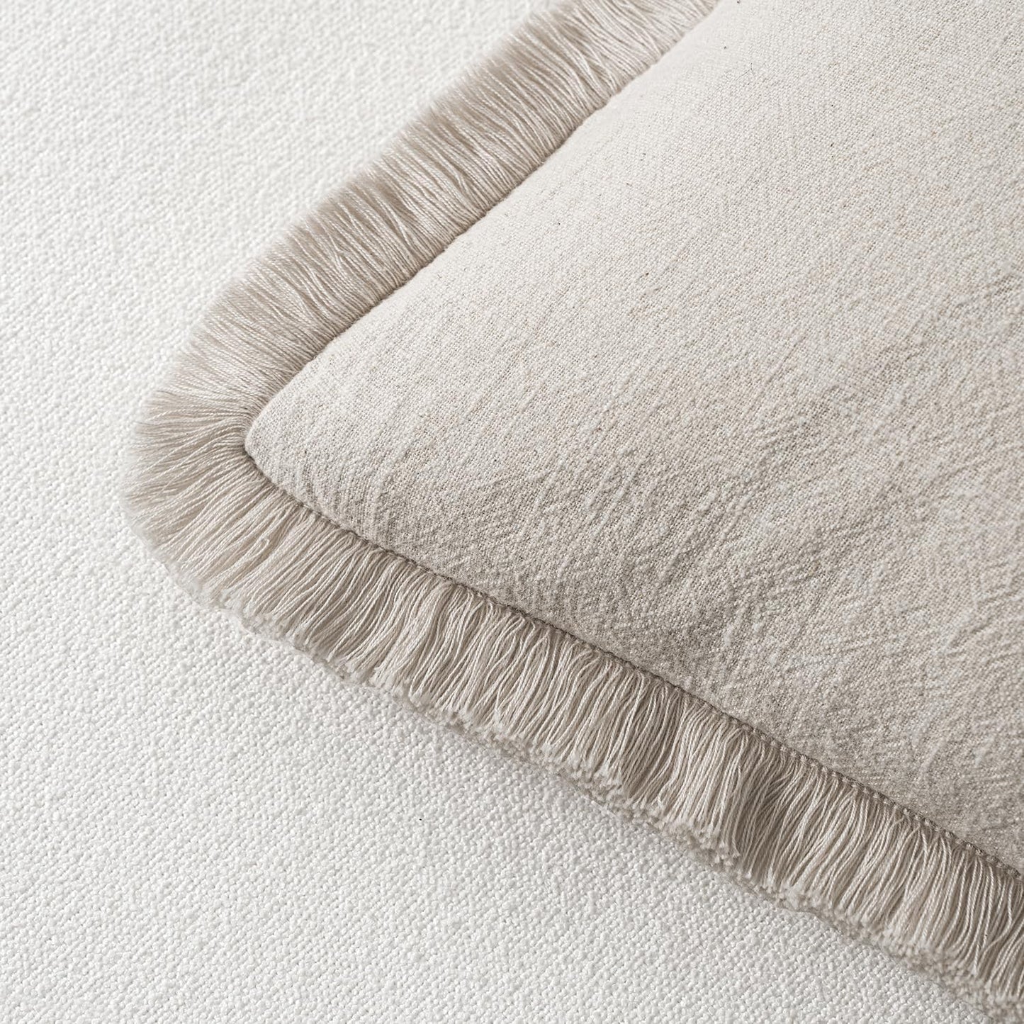 Decorative Throw Pillow Covers Neutral Linen Fringe Throw Pillows Boho / Natural Beige / 36 x 14