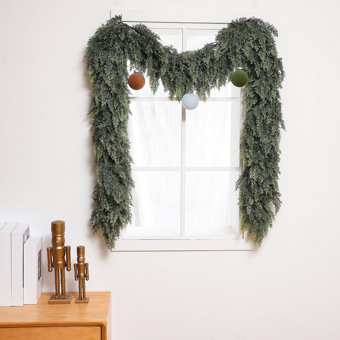 1 Pcs 9 ft Artificial Christmas Cedar Garland | Thick & Lush, Simulation Faux Cedar, Green Fake Pine Needles Garland