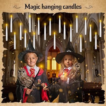 20pcs Flameless Taper Candles with Remote, 3D Window Candle, Floating Hanging Candles with Wand, 6.3IN Led Taper Candle Battery Operated, Christmas Decor for Home Wedding,Halloween