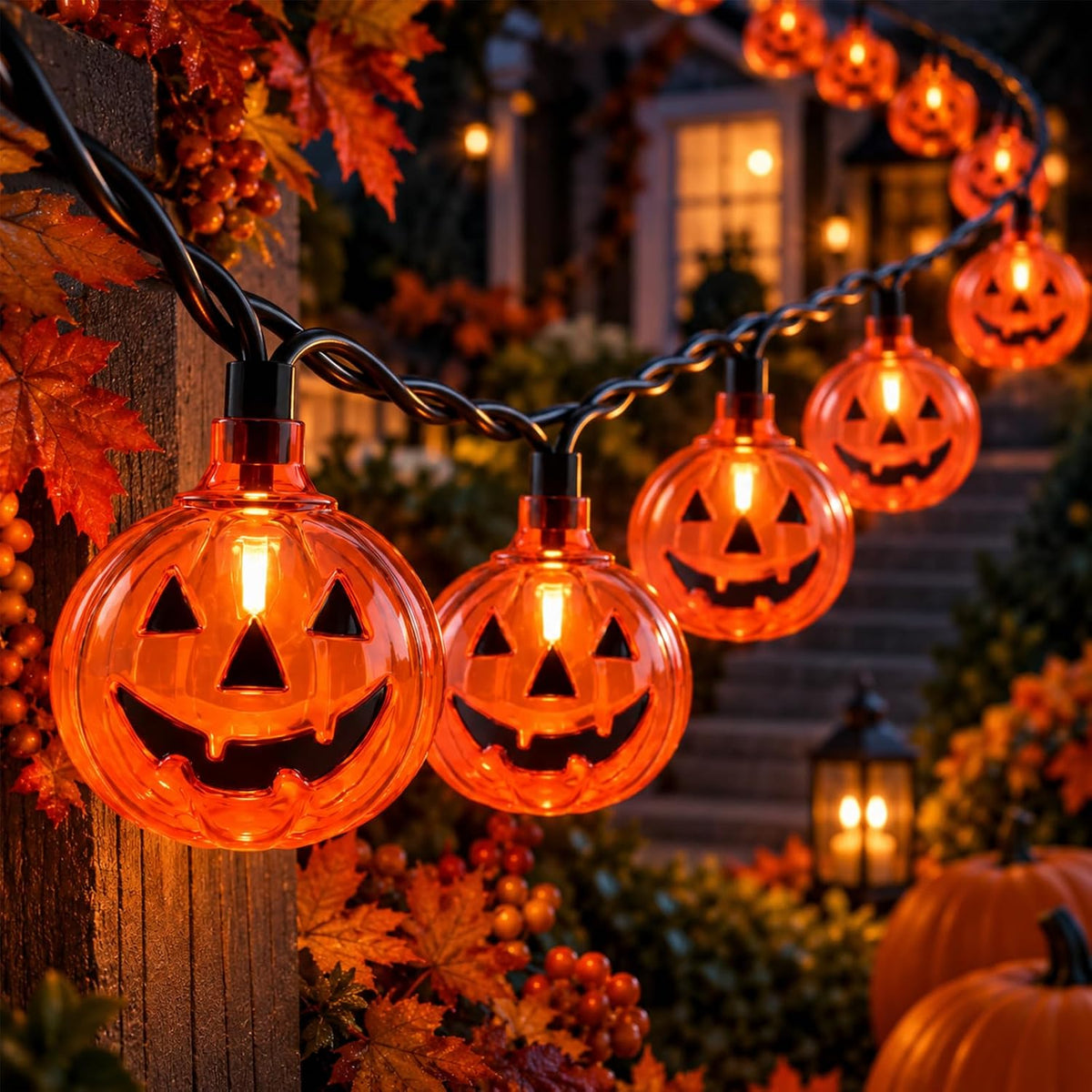 8.5FT Pumpkin String Lights with 10 Bulbs for Halloween Outdoor Decor Party