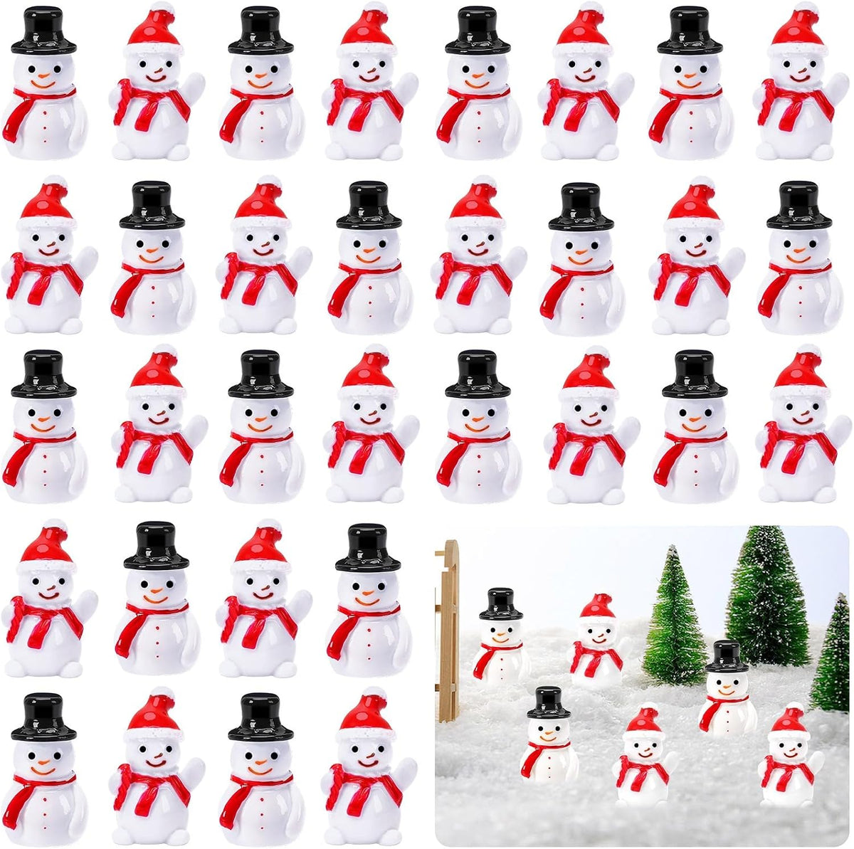 60 Pcs Mini Snowman Figurines Tiny Snowmen for Christmas Crafts