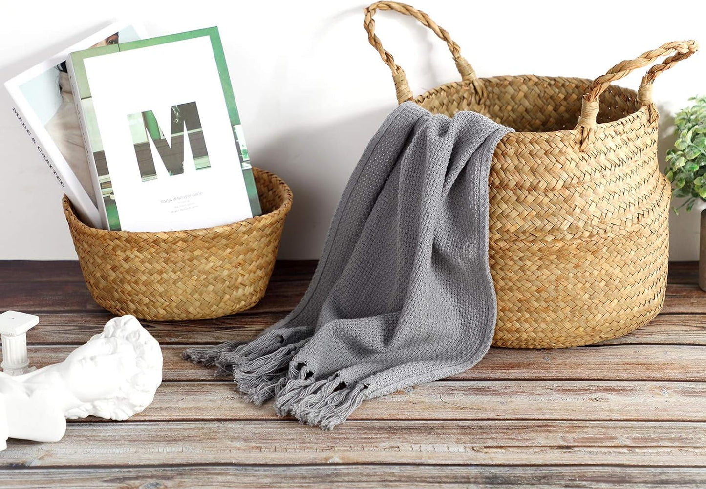 Seagrass Belly Storage Basket Woven Plant Pot Holder / Natural Color / Set of 3