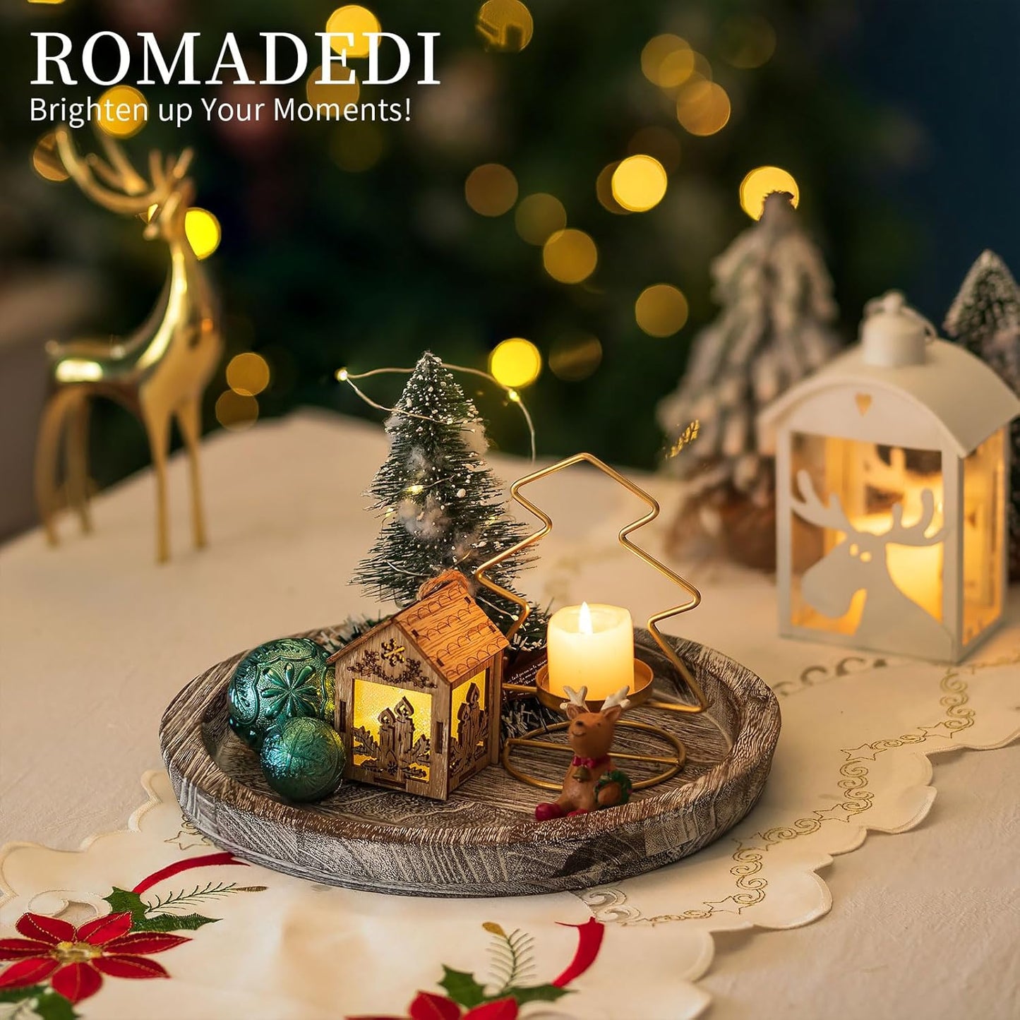 Round Wood Tray Home Decor / Whitewashed