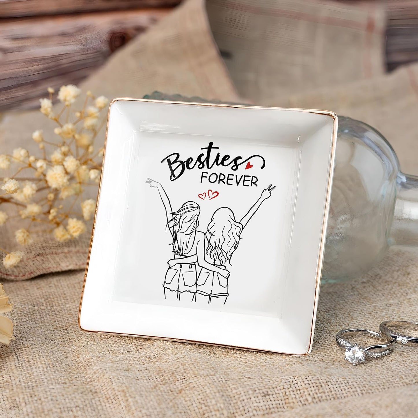 BFF 4" Ceramic Jewelry Tray / Besties Forever