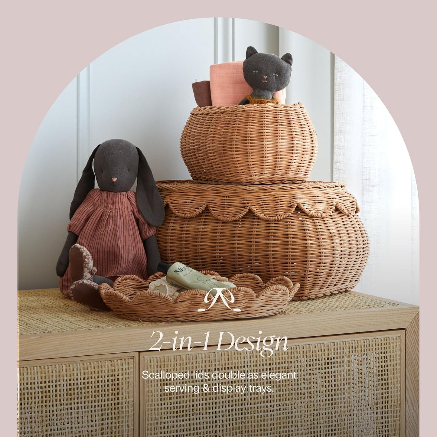 The Original Scalloped Basket / Mocca / 15 x 10 x 6 / Set of 2