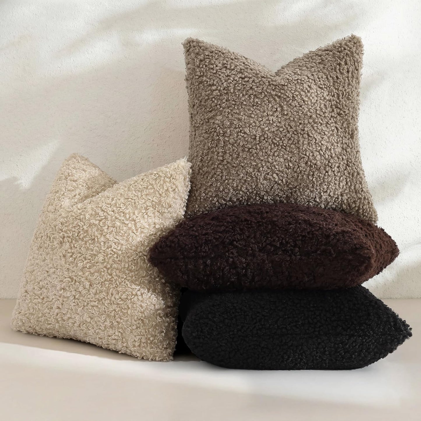 Faux Fur Decorative Sherpa Pillow Covers Fuzzy Accent Soft / Chocolate / 18 x 18 / Set of 2