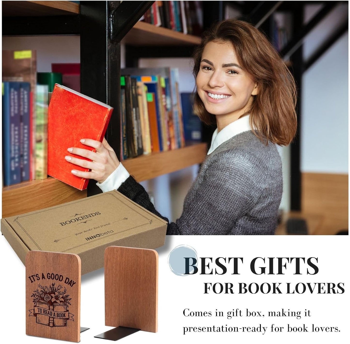 Heavy Duty Wooden Book Ends / Goodday