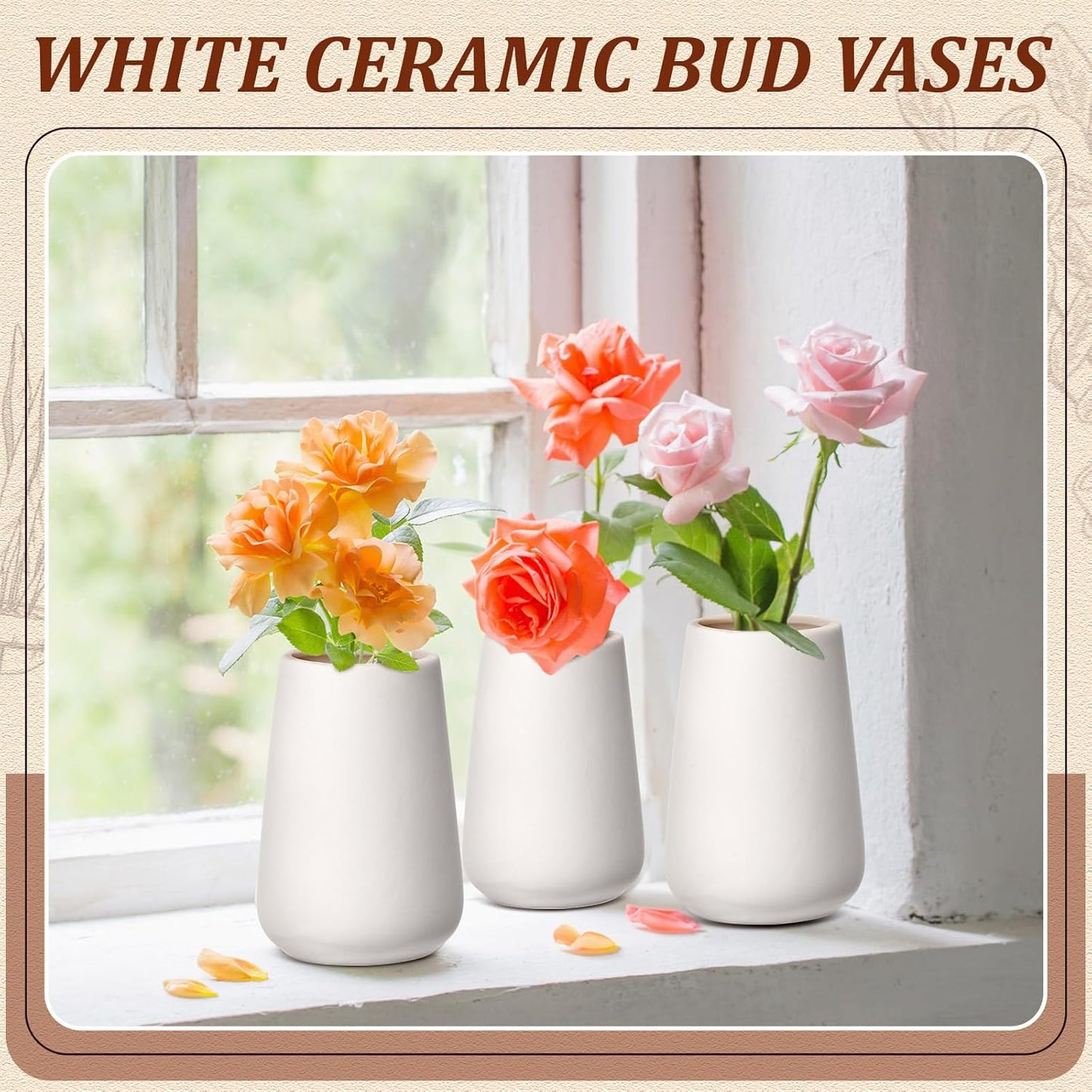 Ceramic Bud Vases Bulk Boho Small Flower Vase Ceramic Vases / 3.9"*2.76 / Basic / White / Set of 15