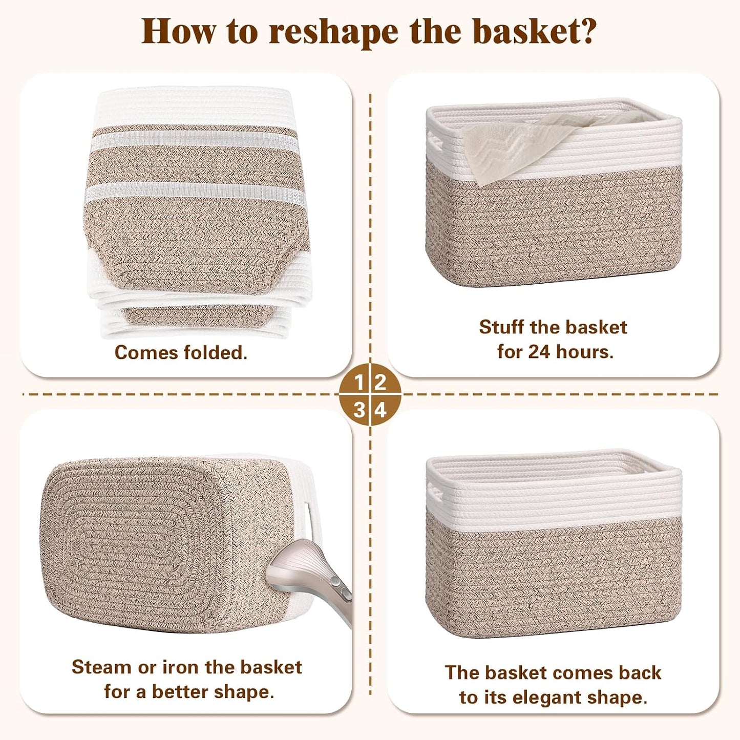 Baskets / Decorative Storage Bins / Brown & White / Set of 4