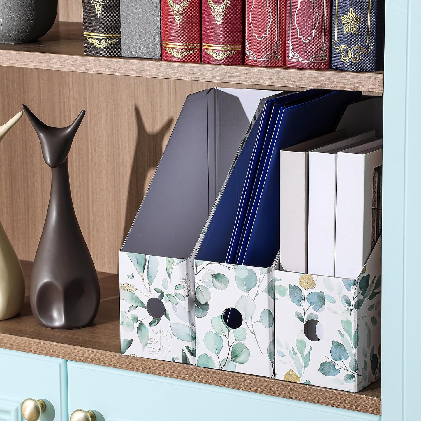 PerKoop 12 Pcs Decorative Magazine File Holders Floral Foldable File Folders Magazine Storage Boxes Rack Desk Organizer