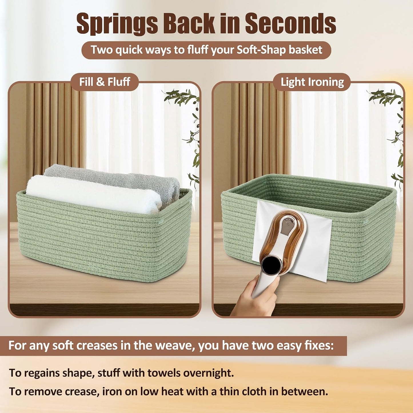 Small Woven Rope Storage Baskets / Green / 11.81*7.48*4.72'' & 5.91*5.91*2.56 / Set of 5