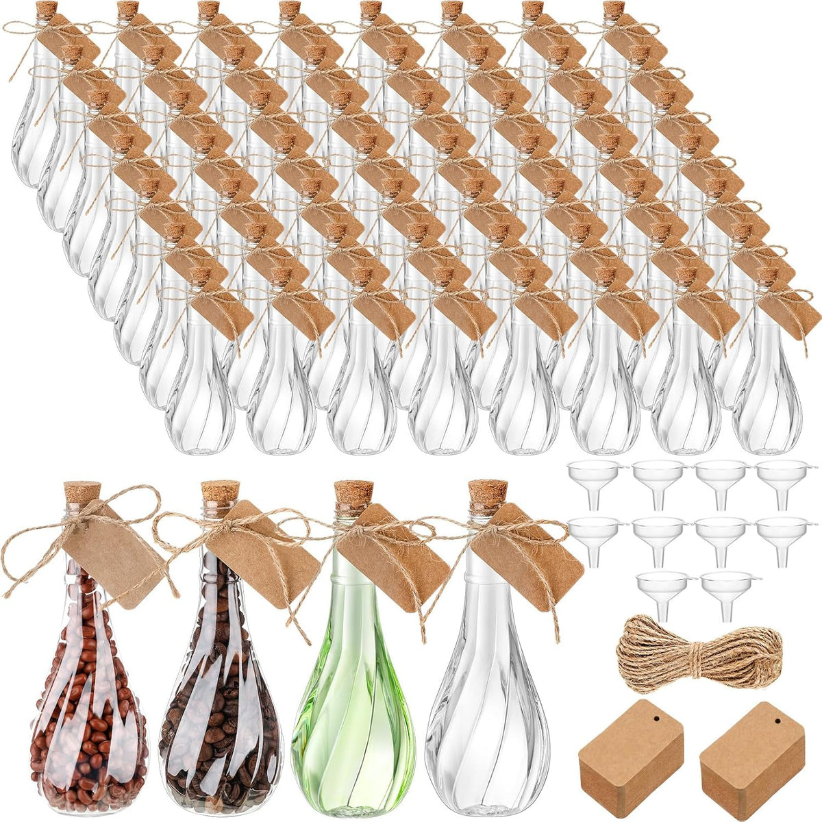 Lounsweer 60 Pack 5 oz Plastic Potion Bottles, Cork Stopper