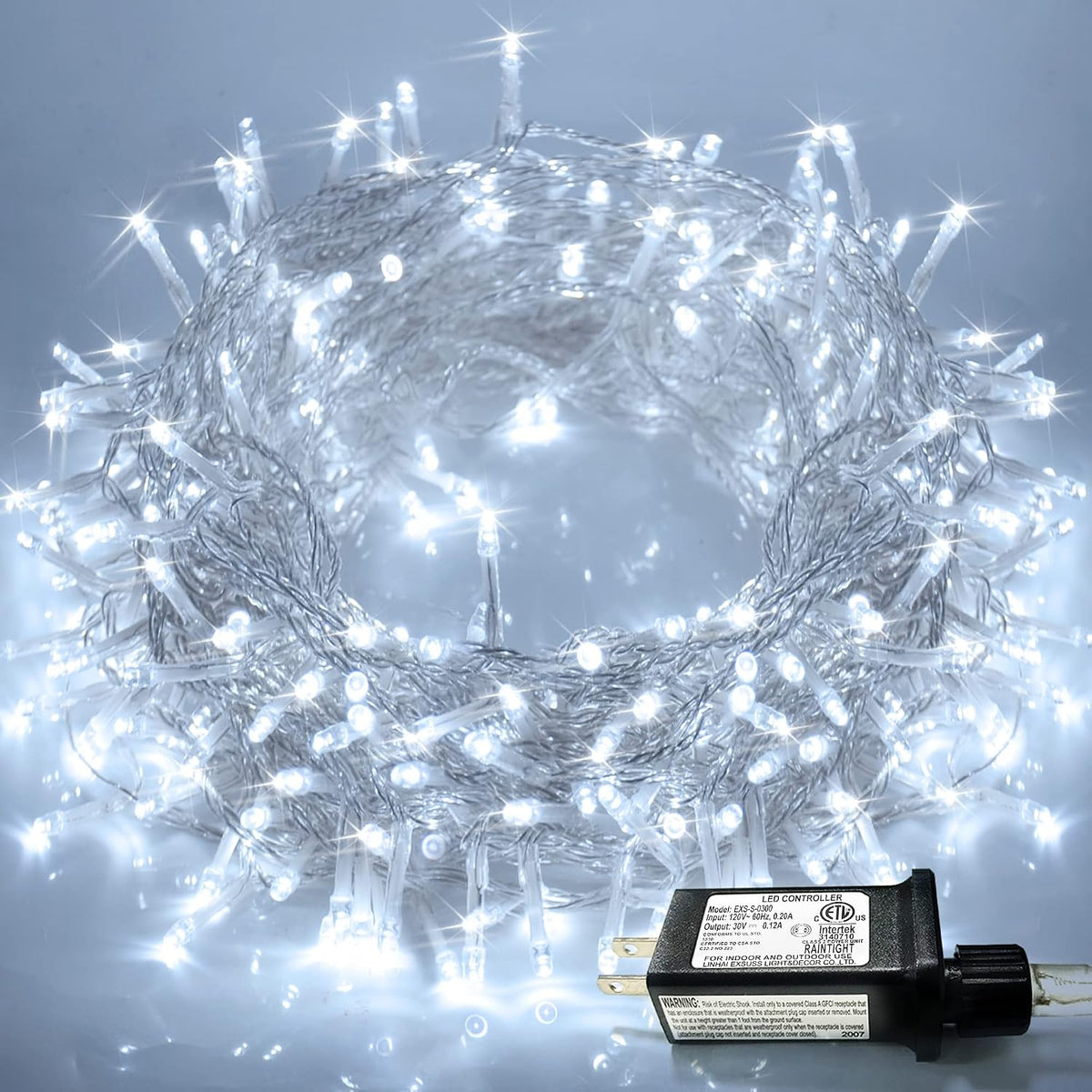JMEXSUSS 99 Ft 300 LED White Christmas Lights Indoor String Lights Plug in