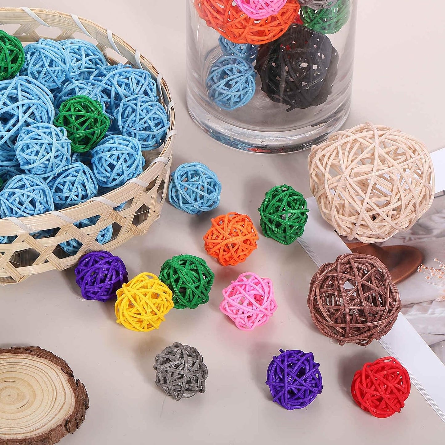 Wicker Rattan Balls for Bowl Centerpiece Dia Rattan Wicker Twig Orbs / Yellow / 2 Inch / Set of 7