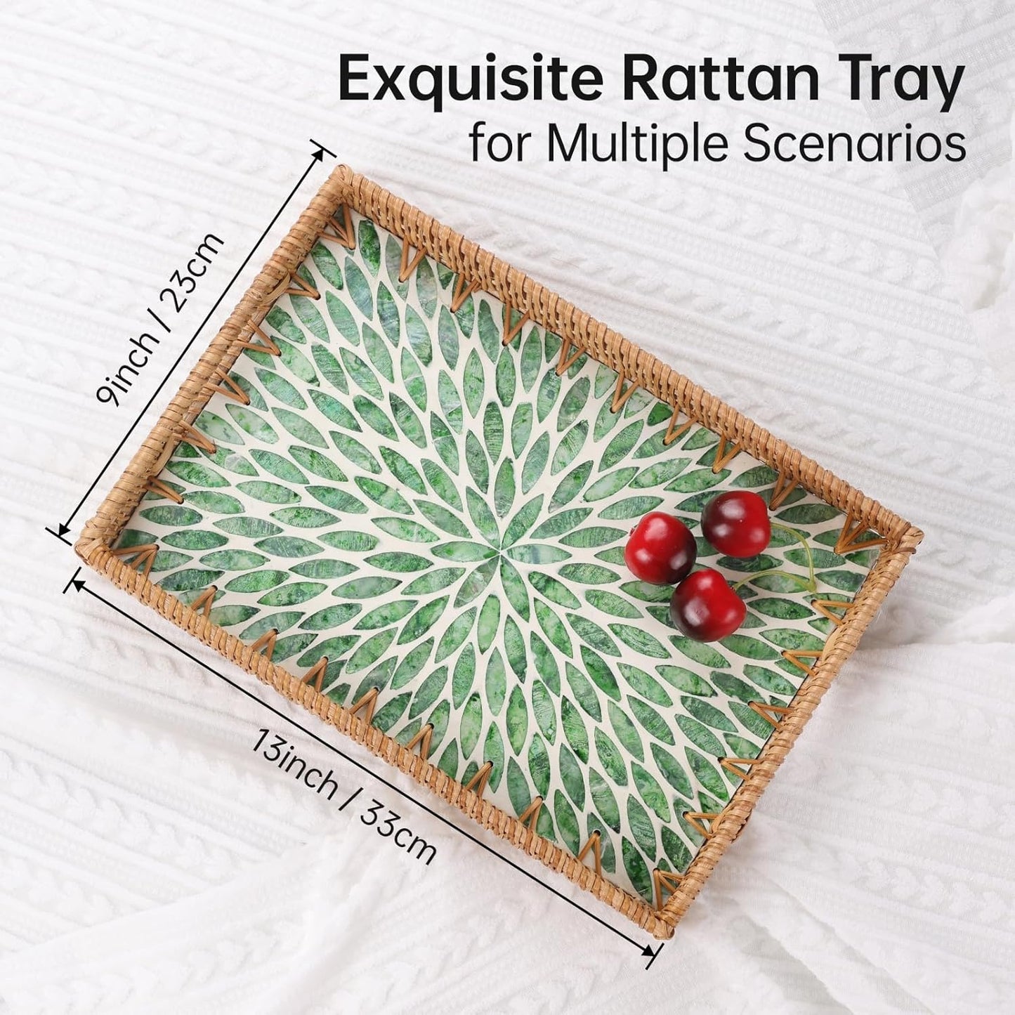 Rattan Serving Tray / Green Leaf