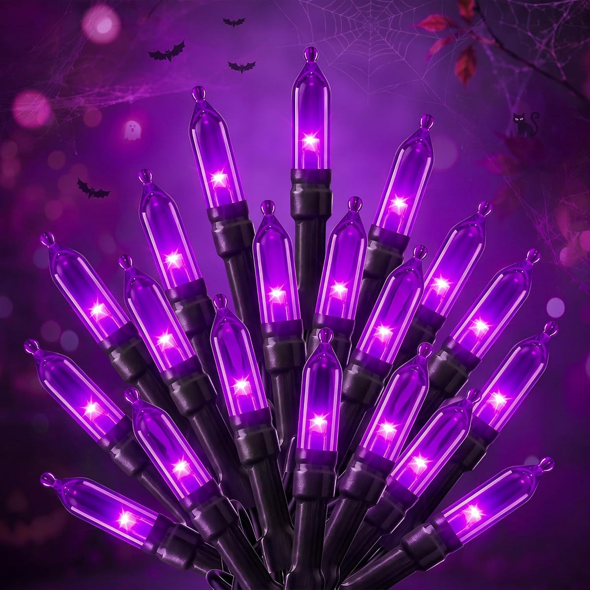 Purple LED Outdoor Halloween Lights, 39Ft 100 LED Halloween String Lights