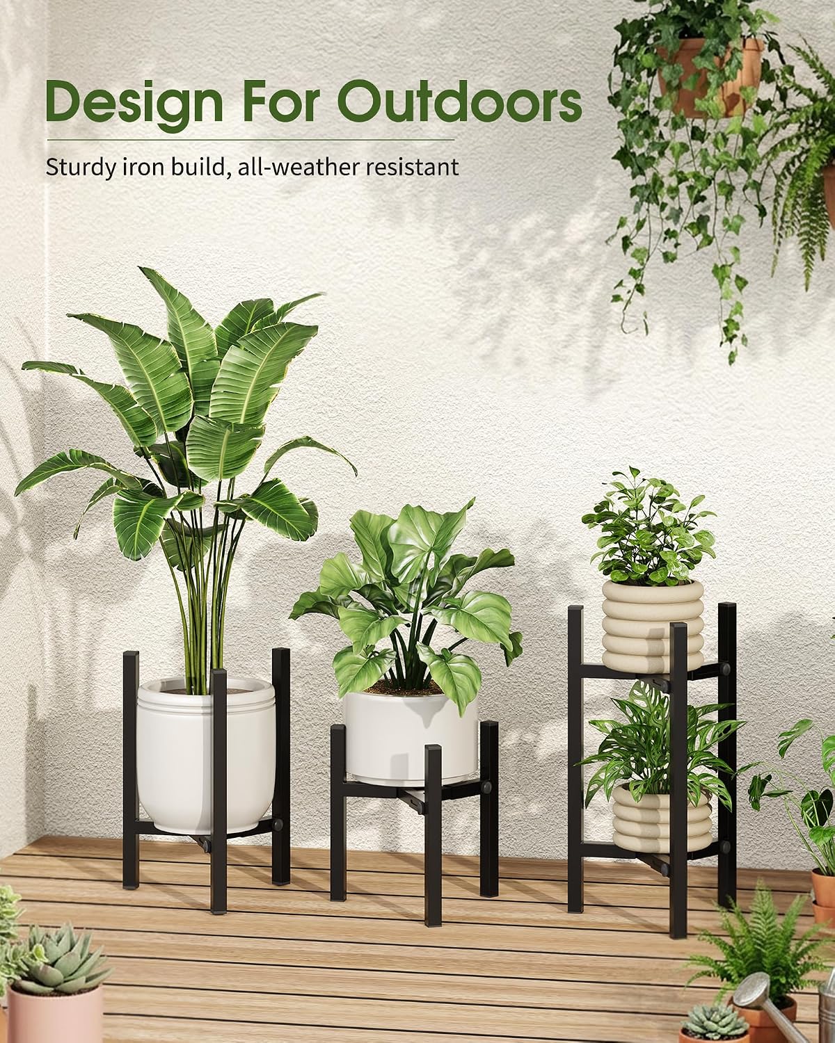 3 Pack Plant Stand Indoor Adjustable, Metal Modern Indoor Plant Stand, Heavy Duty Single Plant Stands Outdoor Corner