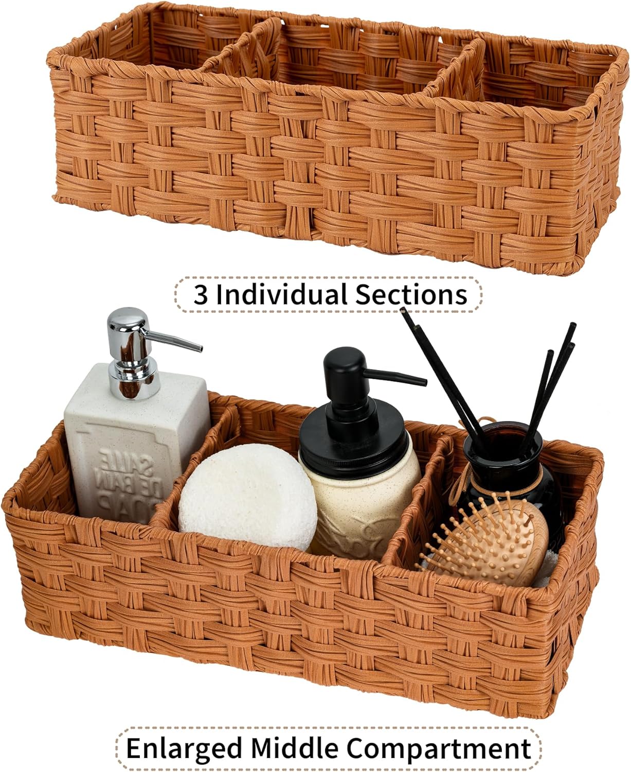 Bathroom Toilet Organizer / Caramel / Divided / Set of 2
